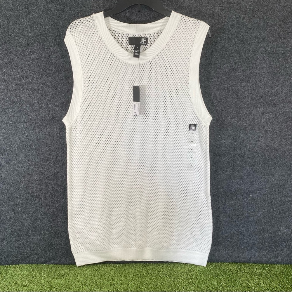 JF. Ferrar Crochet Style Knit Sleeveless Shirt Men's Size Medium Pull-Over White